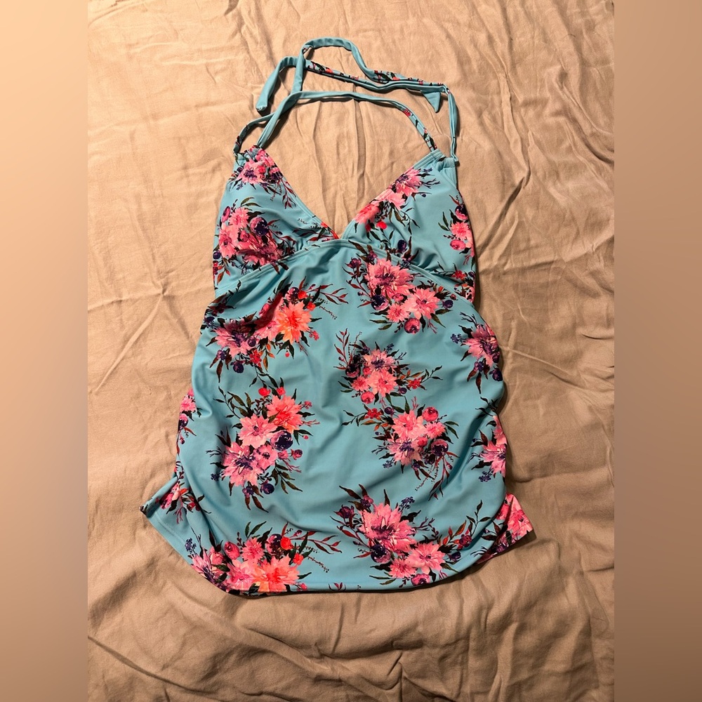 Pinkblush Blue and Pink Floral Maternity Swim Top
